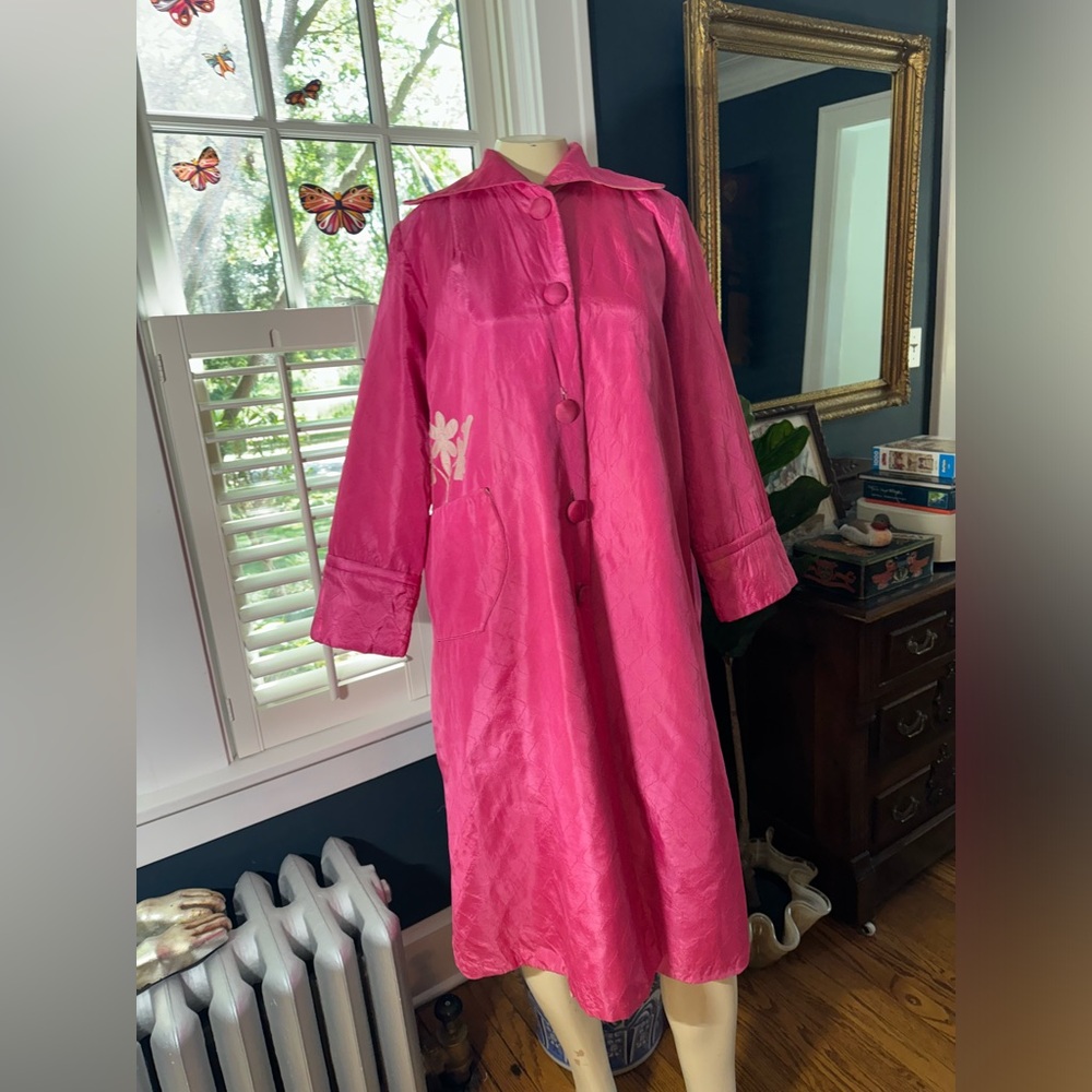 Vintage A Marfay Original Fuchsia Quilted Jacket Floral patch appliqué
